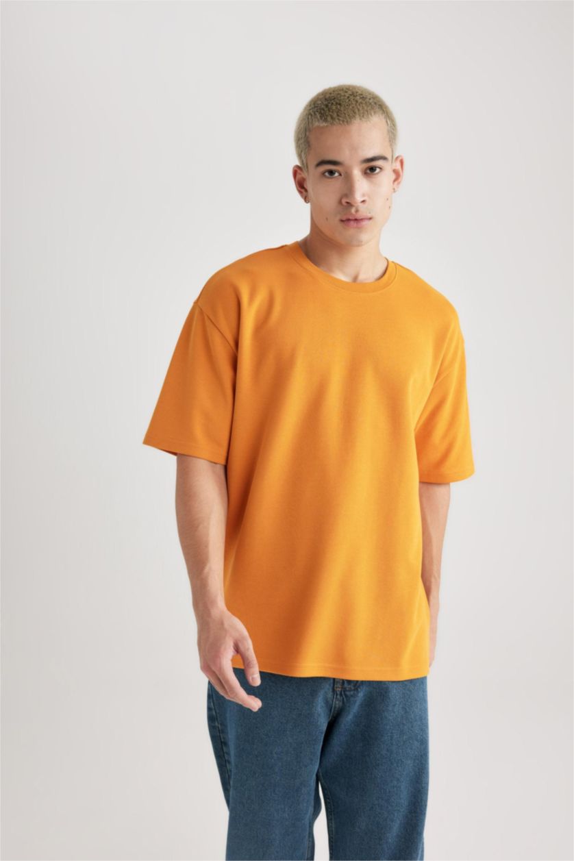 MAN Orange Oversize Fit Crew Neck Basic Heavy Fabric T-Shirt