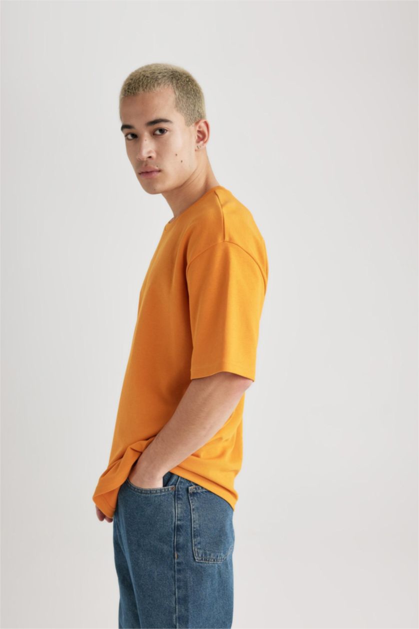 MAN Orange Oversize Fit Crew Neck Basic Heavy Fabric T-Shirt