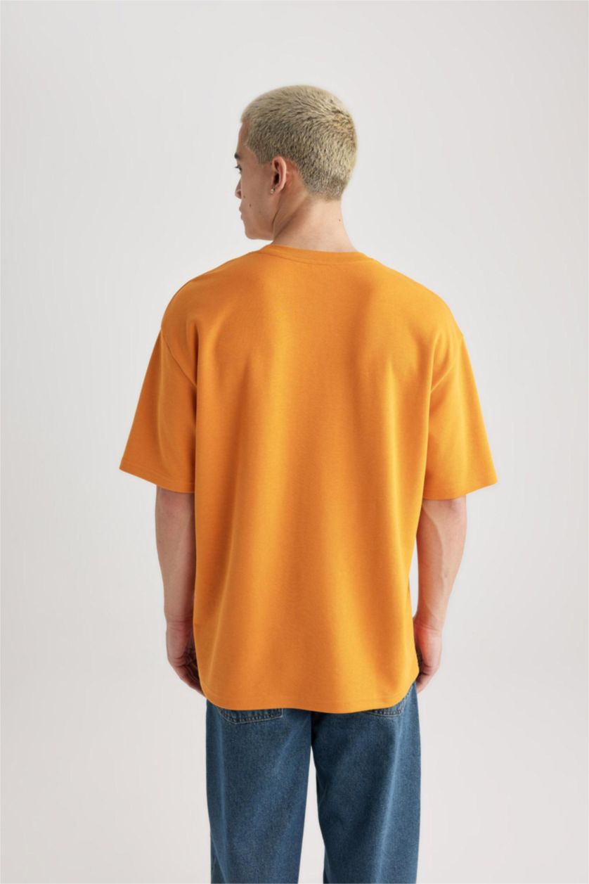 MAN Orange Oversize Fit Crew Neck Basic Heavy Fabric T-Shirt