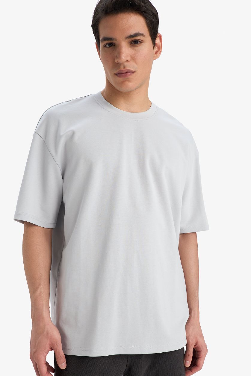 HOMME Gris Clair T-shirt oversize à col rond et manches courtes