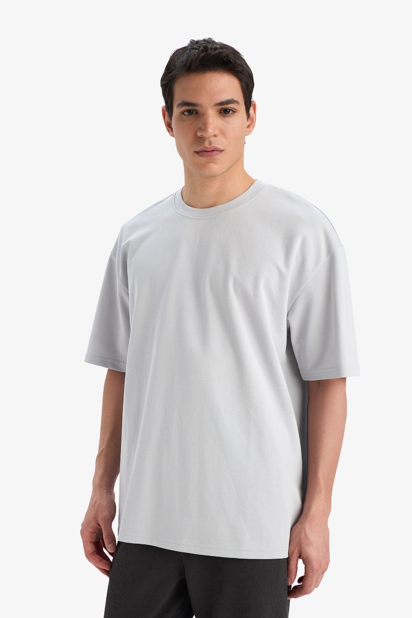 HOMME Gris Clair T-shirt oversize à col rond et manches courtes