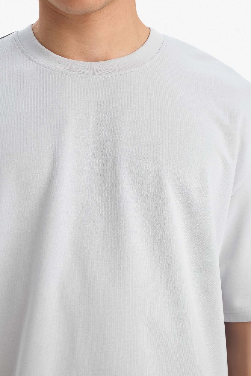 HOMME Gris Clair T-shirt oversize à col rond et manches courtes