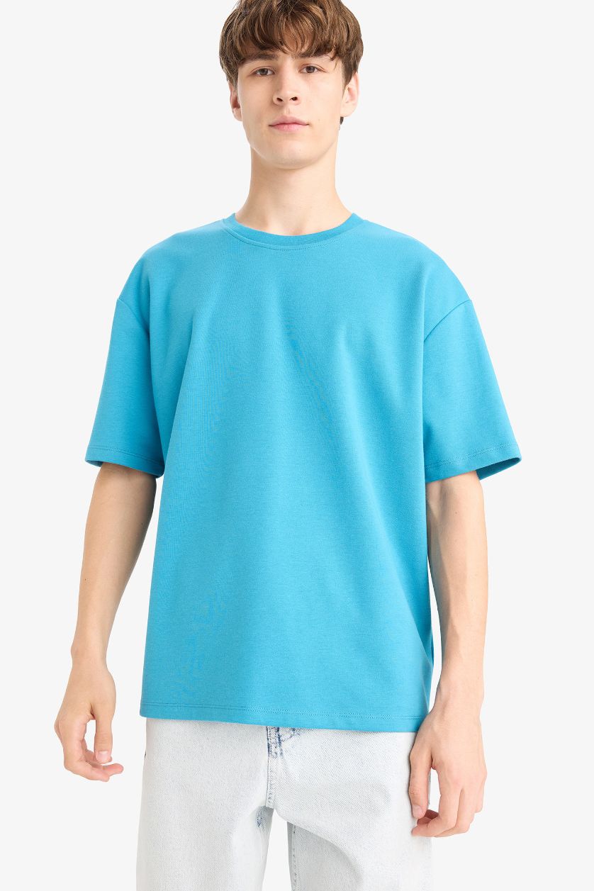 HOMME Bleu T-shirt oversize basique à col rond coupe et manches courtes