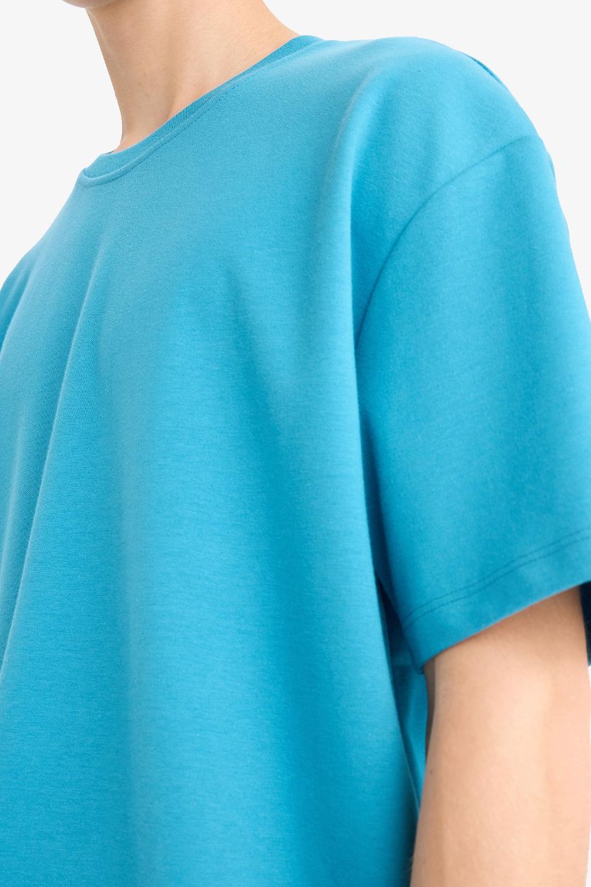 HOMME Bleu T-shirt oversize basique à col rond coupe et manches courtes