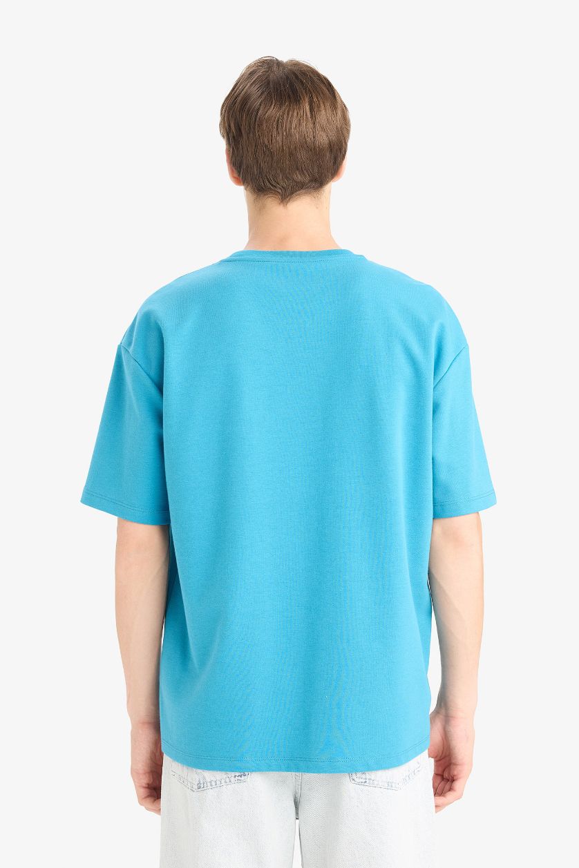 HOMME Bleu T-shirt oversize basique à col rond coupe et manches courtes