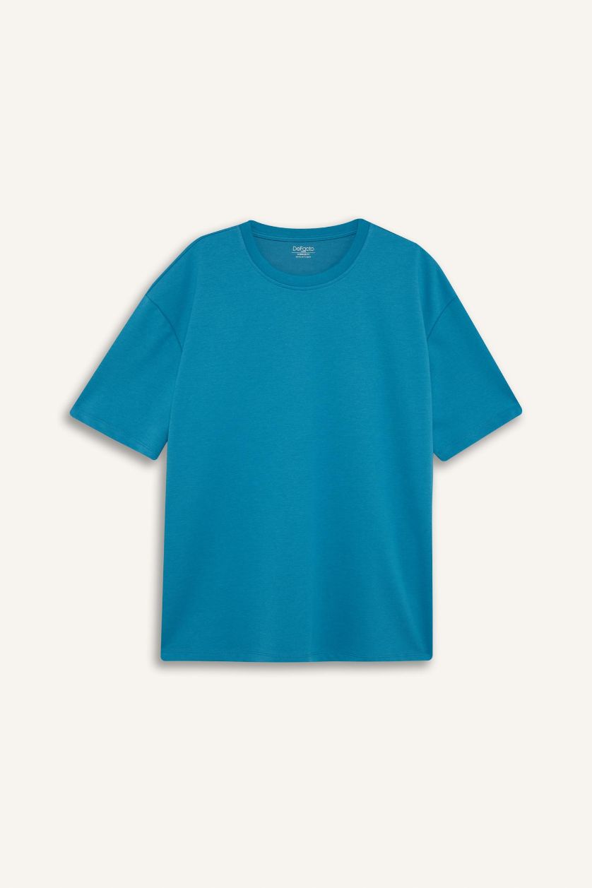 HOMME Bleu T-shirt oversize basique à col rond coupe et manches courtes