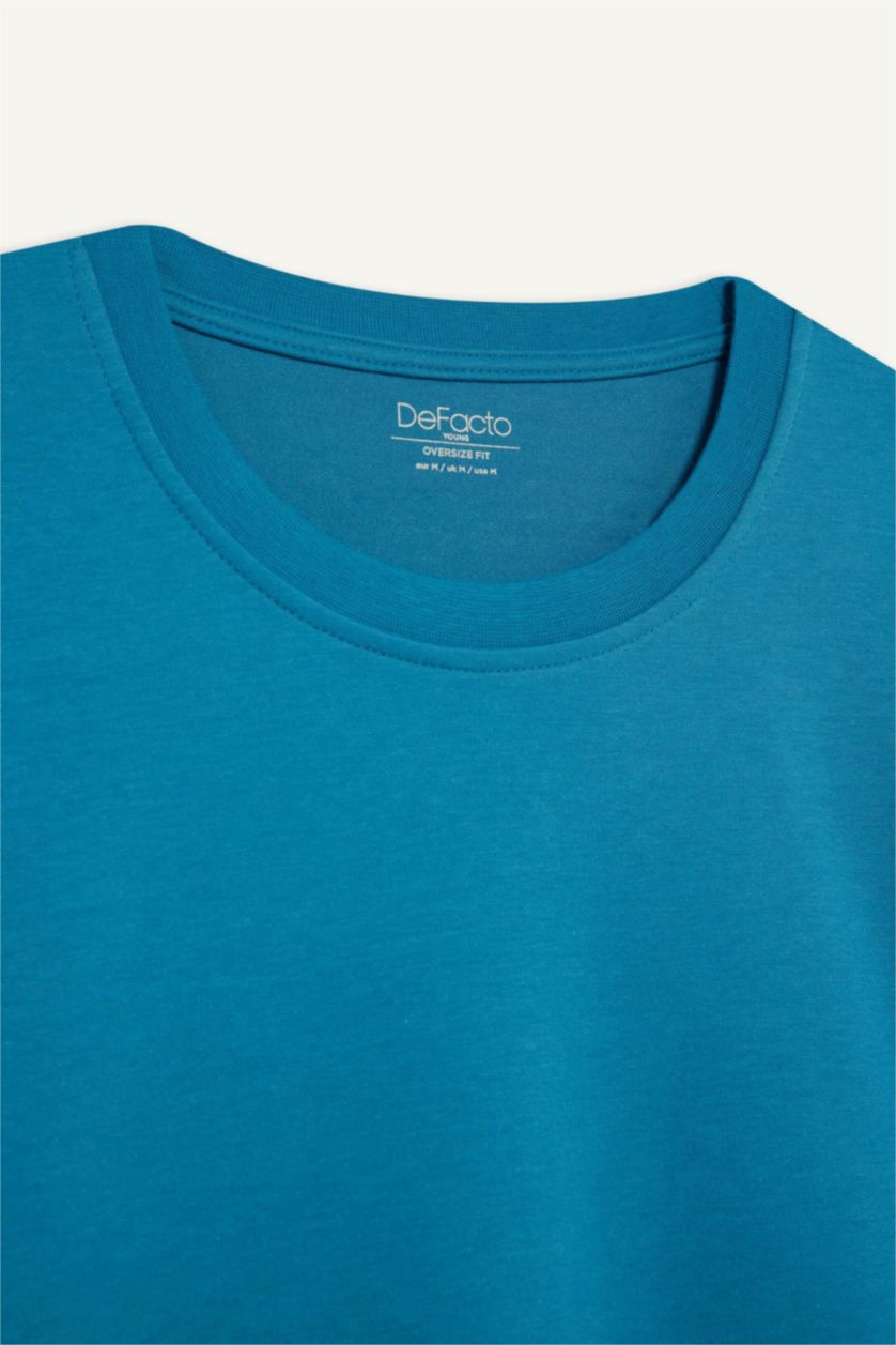 HOMME Bleu T-shirt oversize basique à col rond coupe et manches courtes