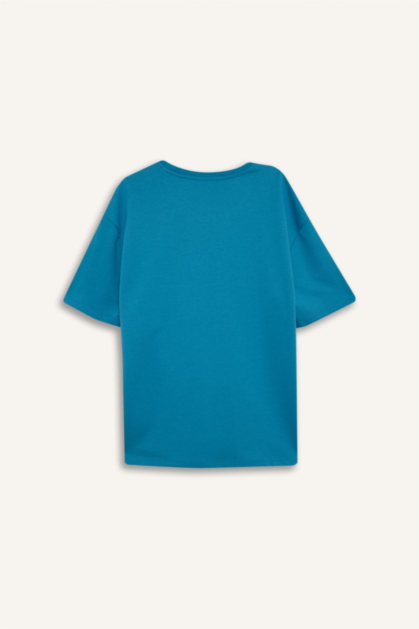 HOMME Bleu T-shirt oversize basique à col rond coupe et manches courtes