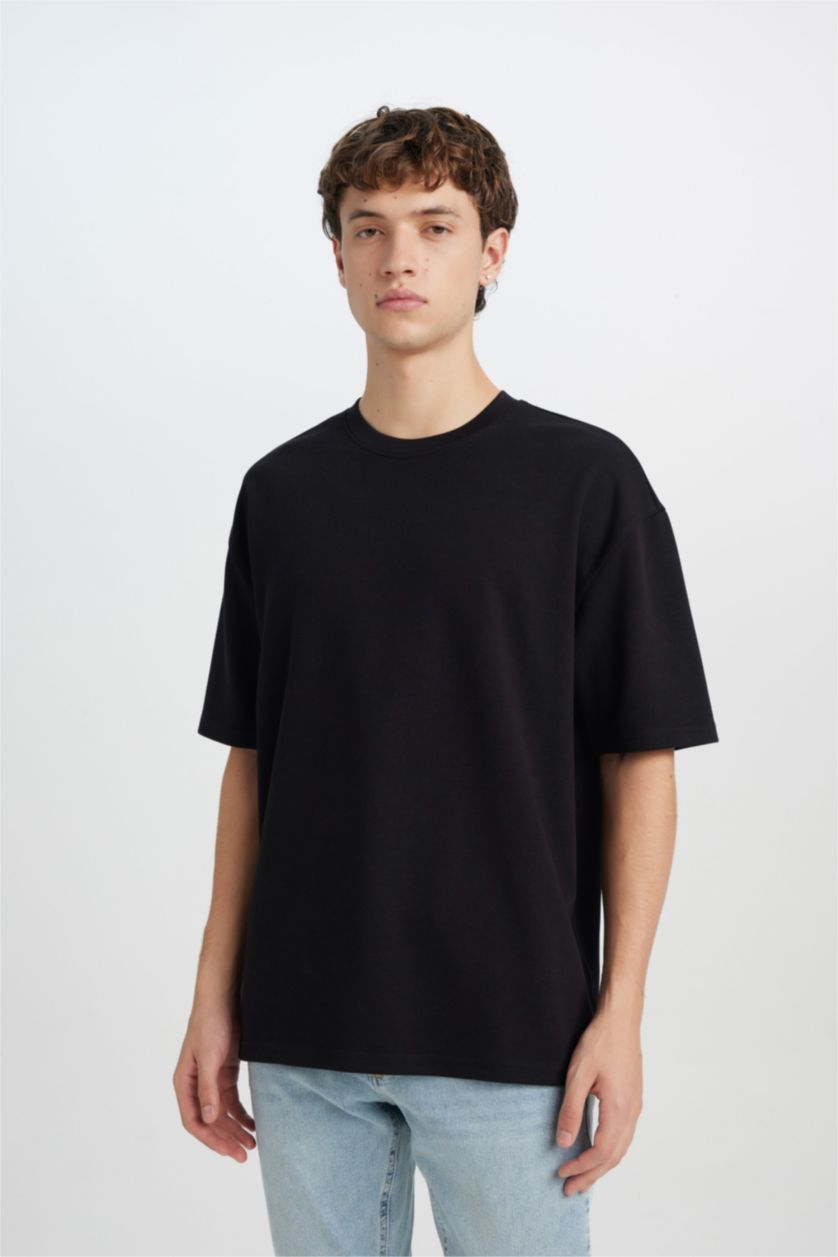 رجال أسود Oversize Crew Neck Short Sleeve T-Shirt