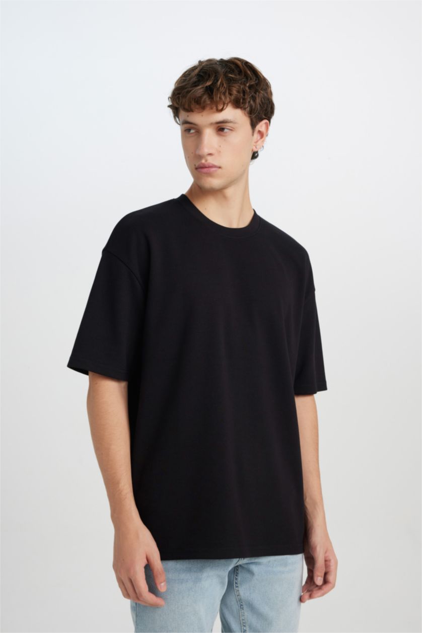 رجال أسود Oversize Crew Neck Short Sleeve T-Shirt