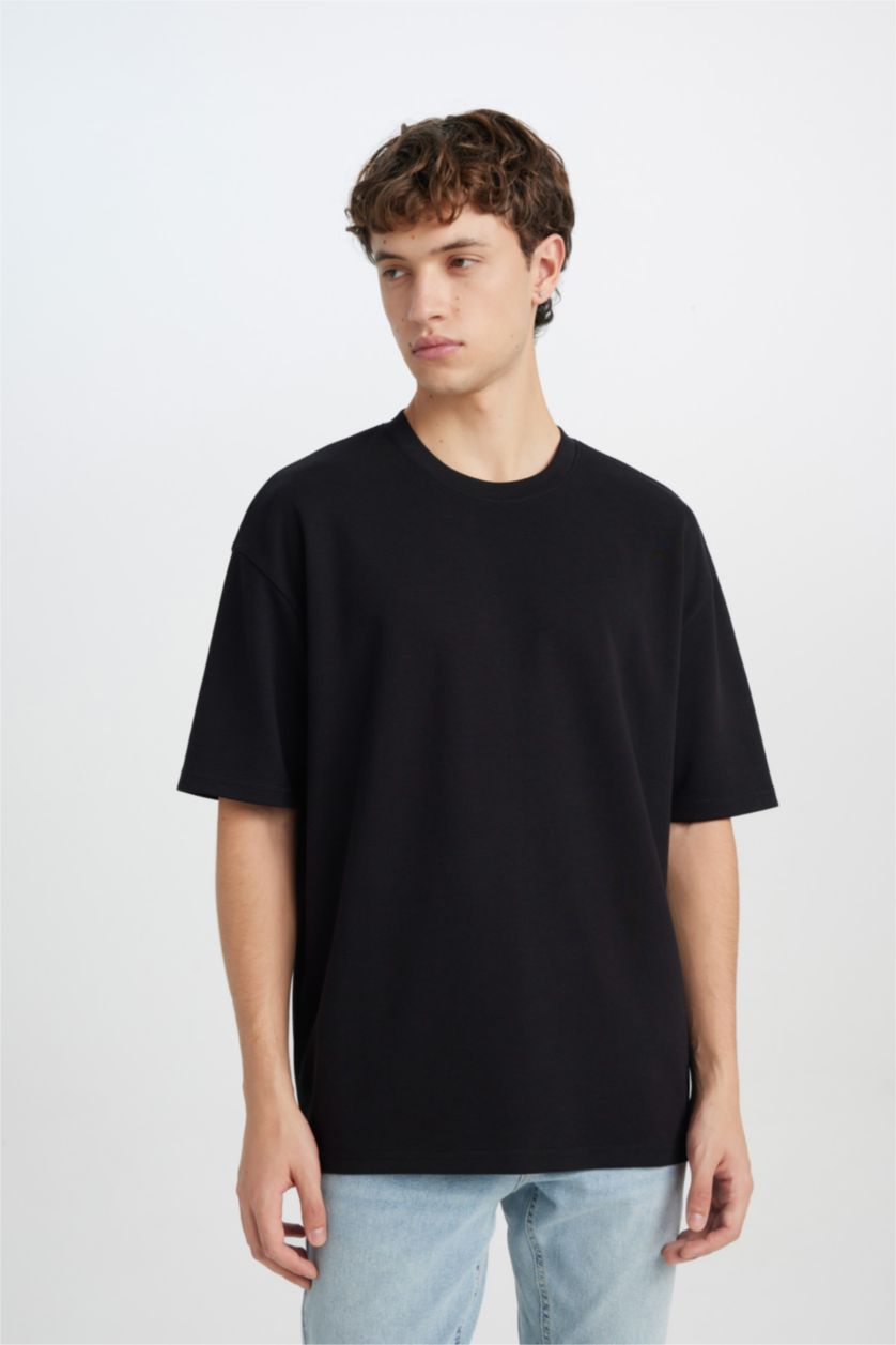 رجال أسود Oversize Crew Neck Short Sleeve T-Shirt