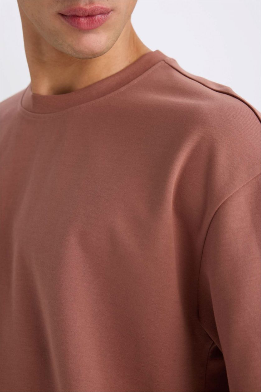 MAN Light Brown Oversize Crew Neck Basic Heavy Fabric T-Shirt