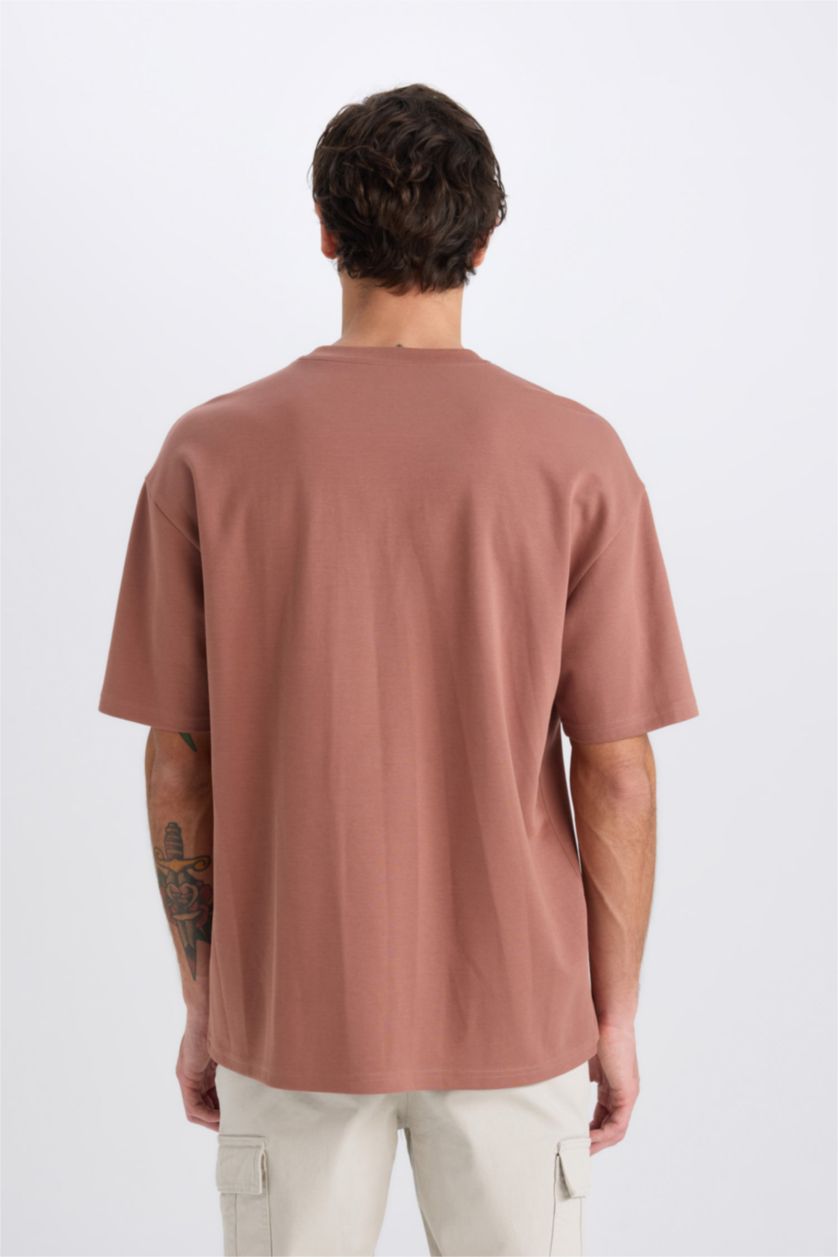 MAN Light Brown Oversize Crew Neck Basic Heavy Fabric T-Shirt