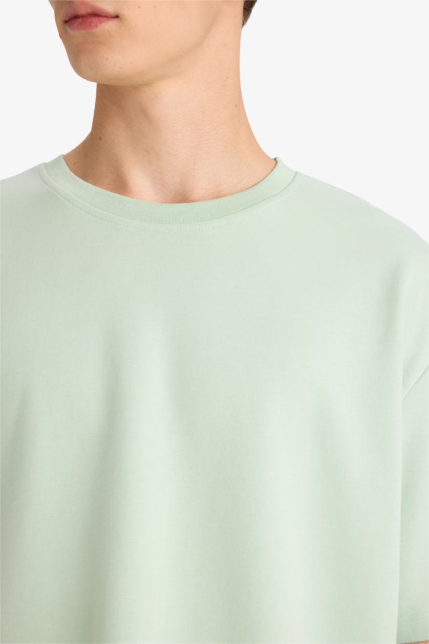 رجال نعناع تيشيرت نص ردن اوفر سايز بياخة مستديرة