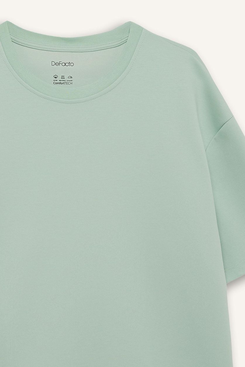 رجال نعناع تيشيرت نص ردن اوفر سايز بياخة مستديرة