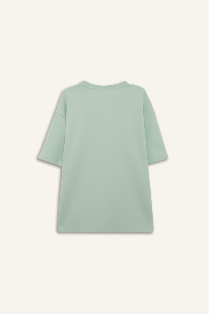 رجال نعناع تيشيرت نص ردن اوفر سايز بياخة مستديرة