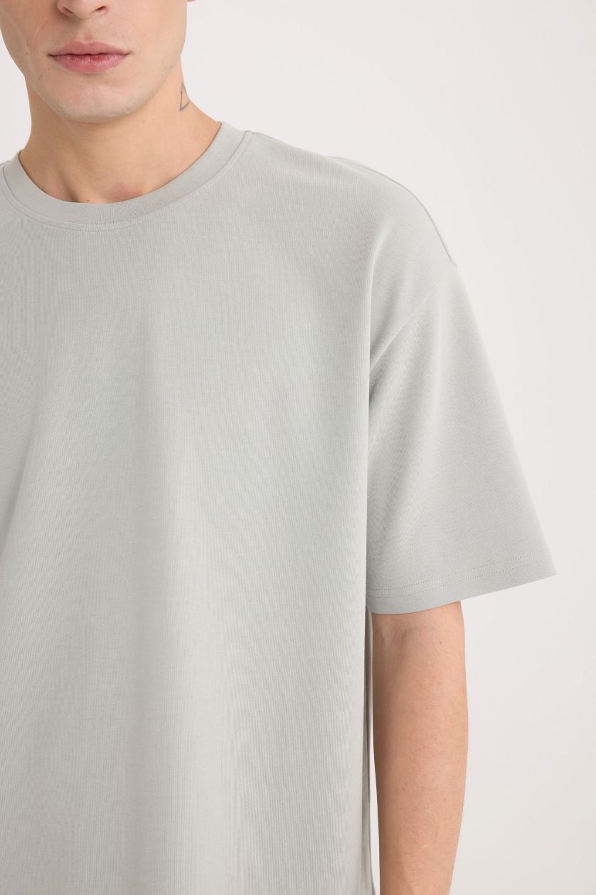 رجال نعناع تيشيرت نص ردن اوفر سايز تقيل بياخة مستديرة