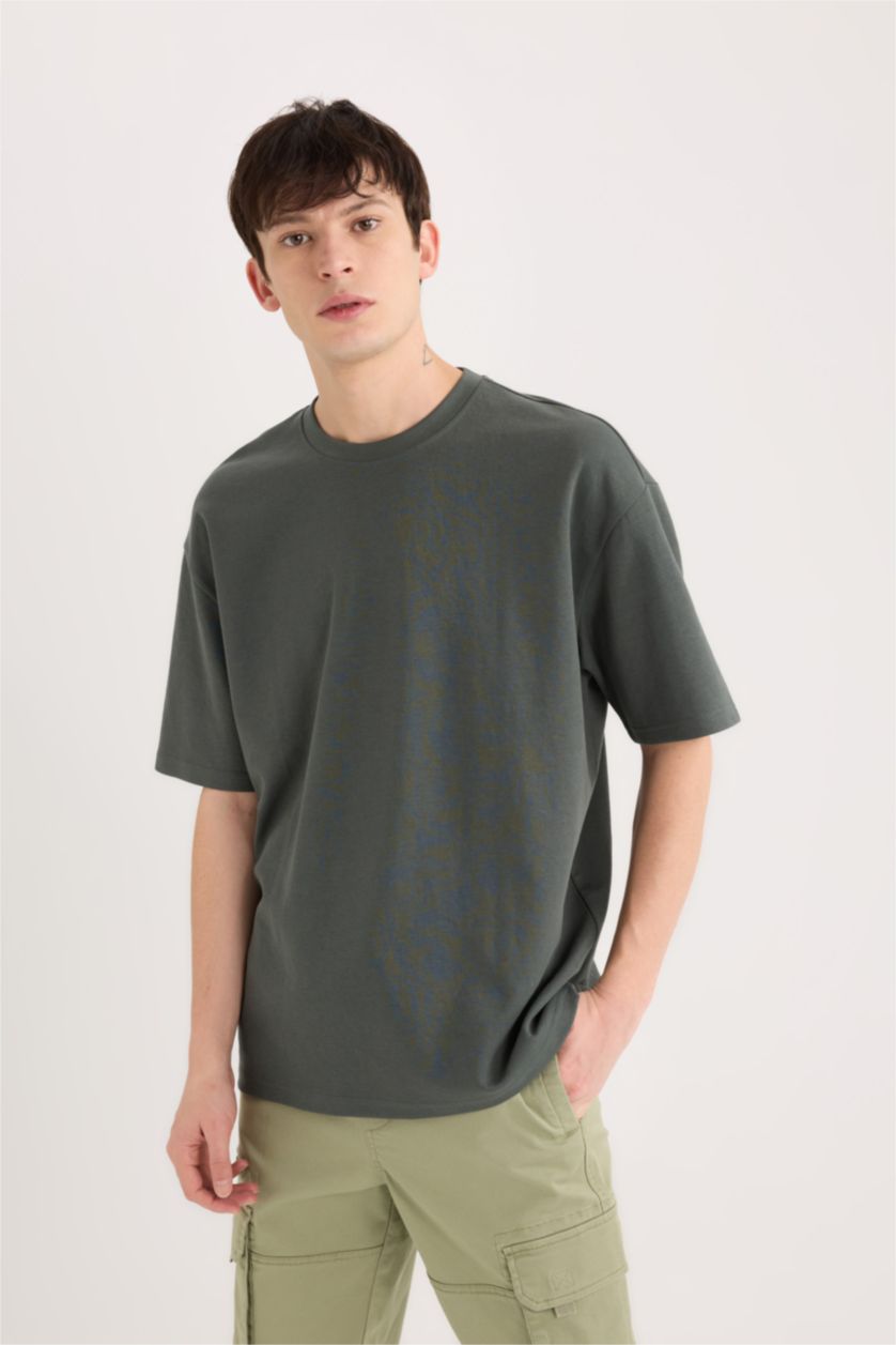رجال بترولي غامق Oversize Crew Neck Short Sleeve T-Shirt