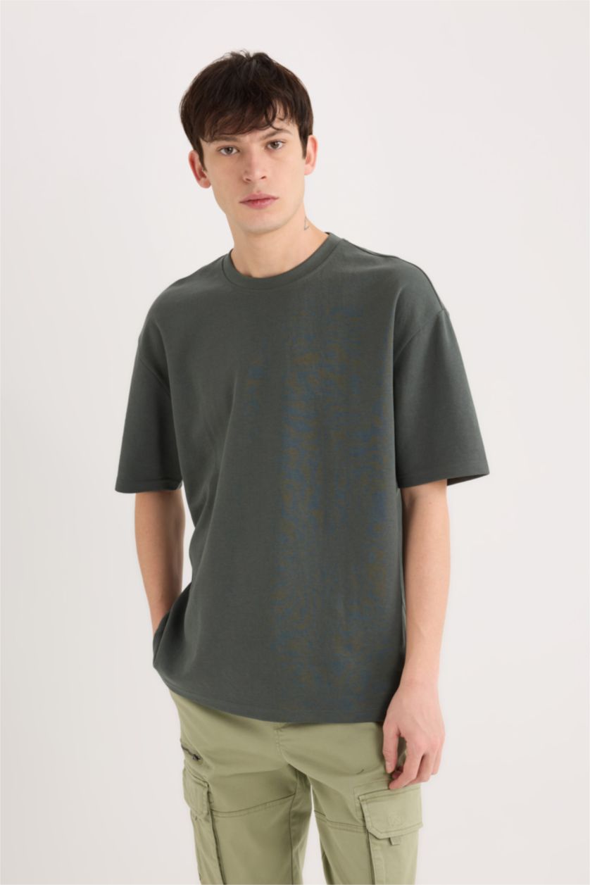 رجال بترولي غامق Oversize Crew Neck Short Sleeve T-Shirt