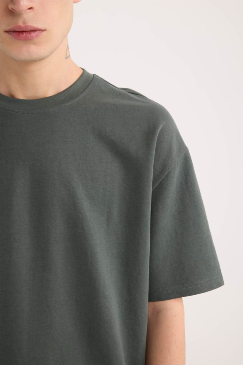 رجال بترولي غامق Oversize Crew Neck Short Sleeve T-Shirt