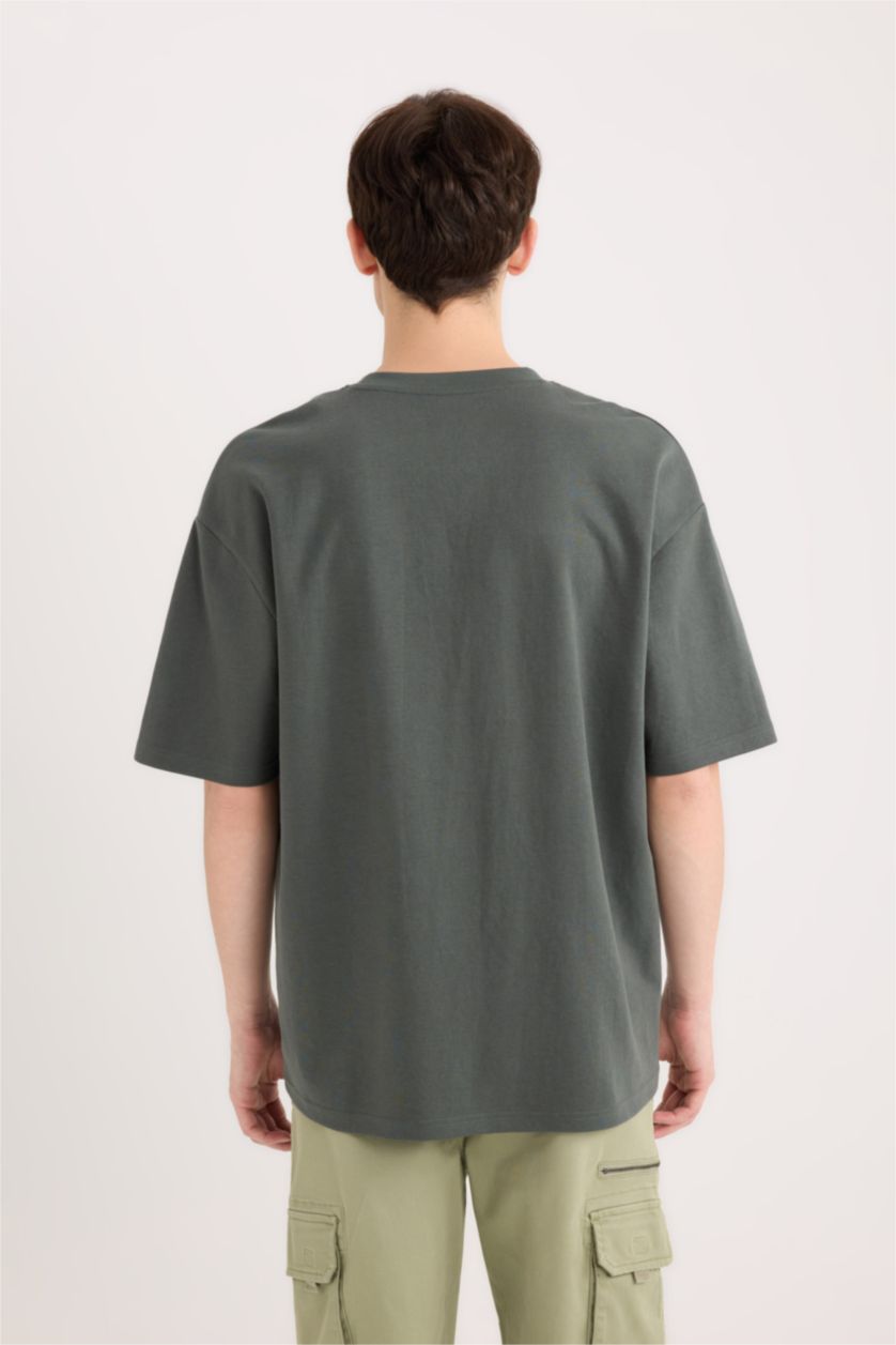 رجال بترولي غامق Oversize Crew Neck Short Sleeve T-Shirt