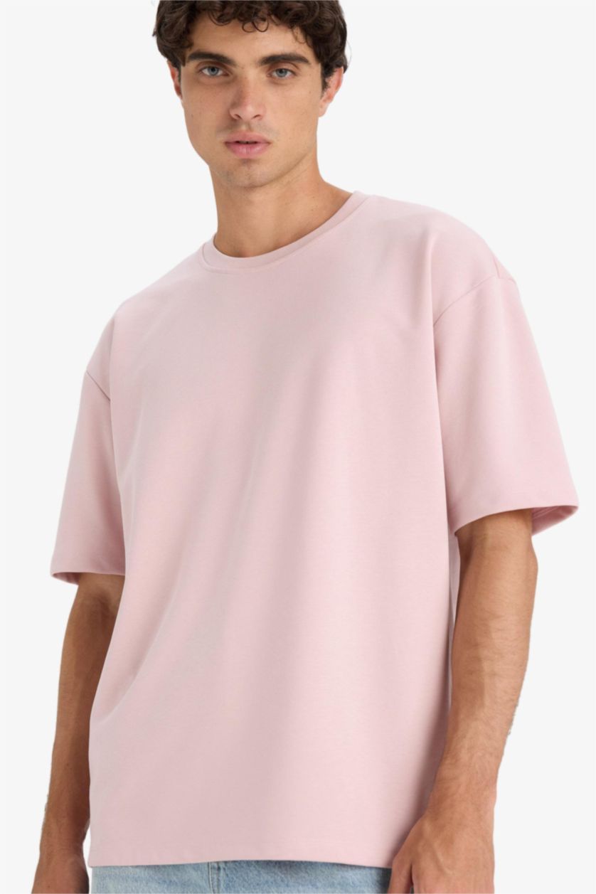 Man Lilac Oversize Fit Non-Ironing Basic Heavy Fabric T-Shirt
