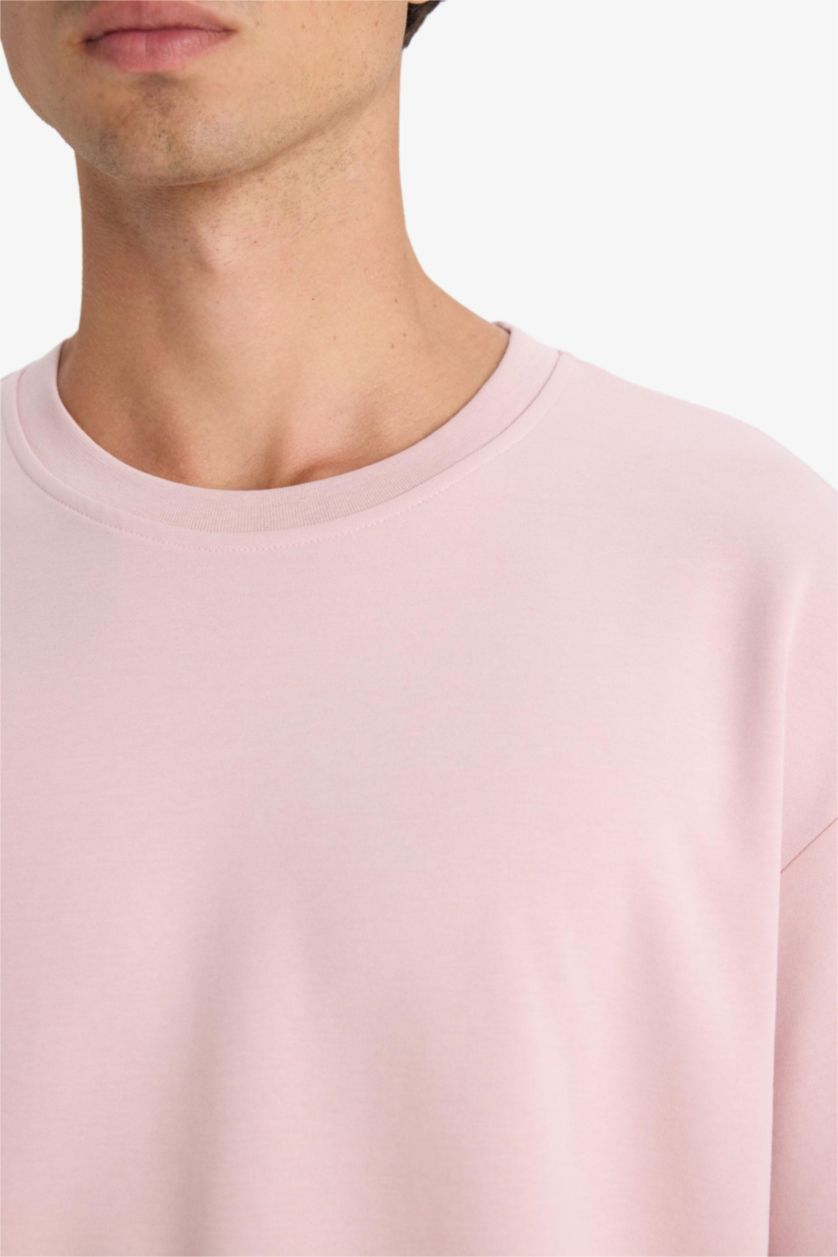 Man Lilac Oversize Fit Non-Ironing Basic Heavy Fabric T-Shirt