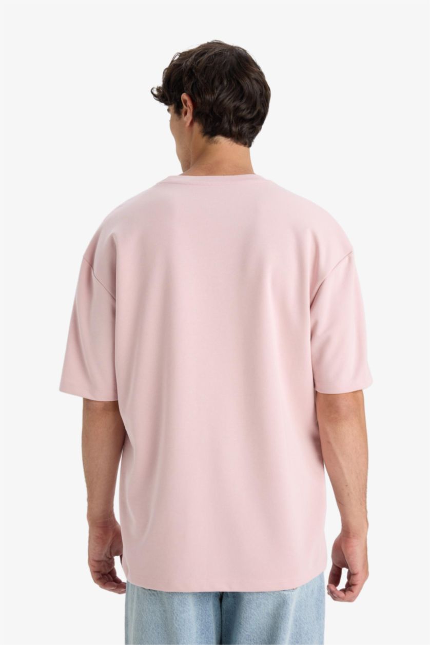 Man Lilac Oversize Fit Non-Ironing Basic Heavy Fabric T-Shirt