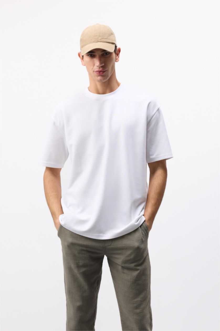 رجال أبيض Oversize Fit Short Sleeve T-Shirt