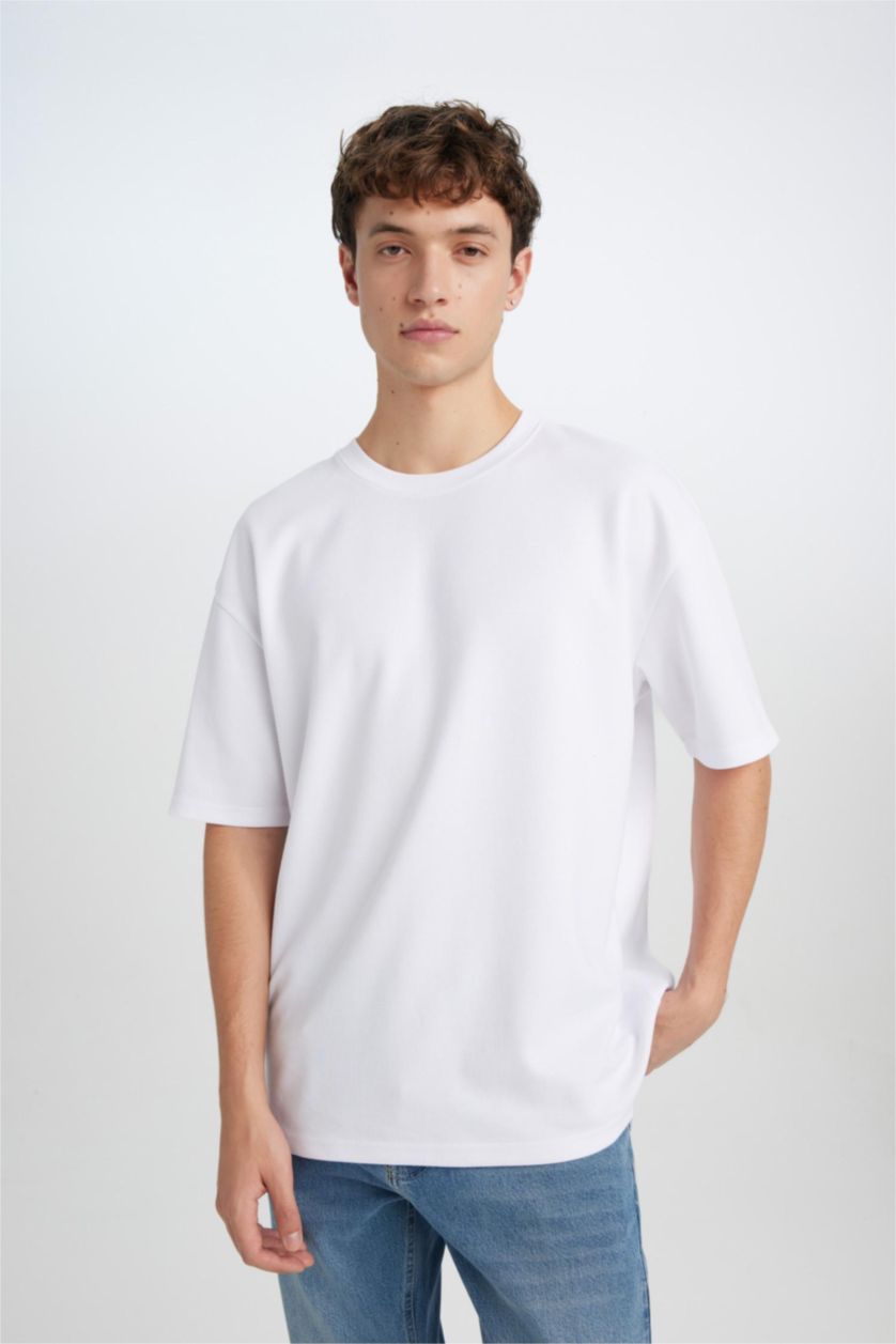 رجال أبيض Oversize Fit Short Sleeve T-Shirt