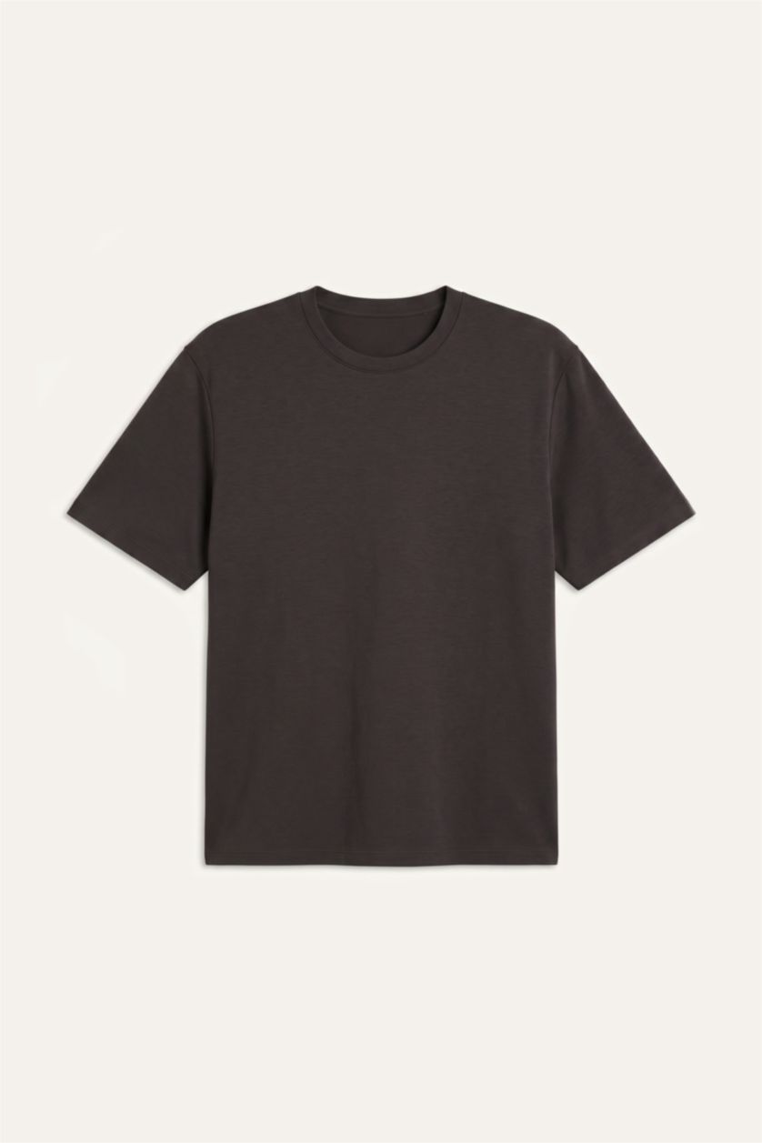 Erkek Kahve Pamuklu Oversize Basic Tişört