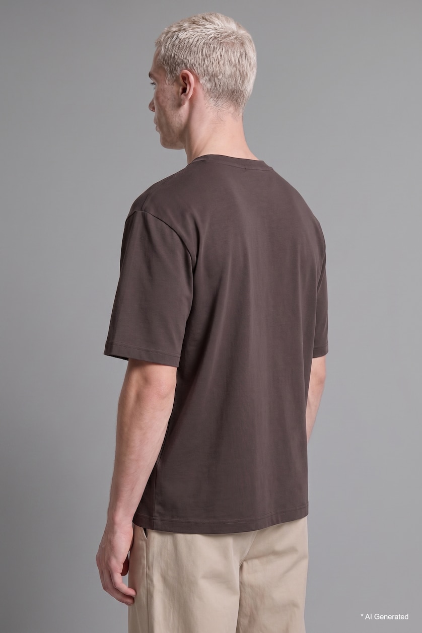 Erkek Kahve Kırışmaz Oversize Pamuklu Tişört