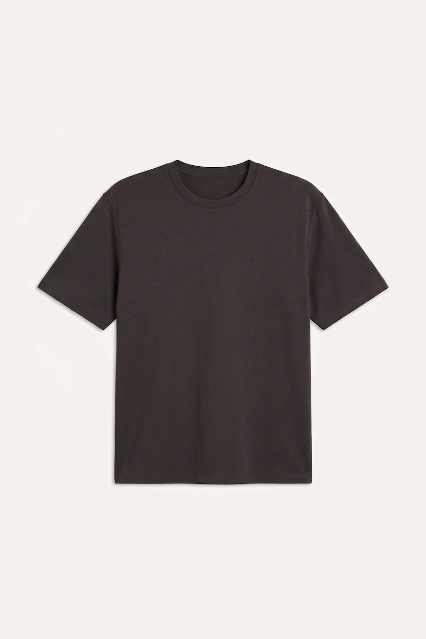 Erkek Kahve Kırışmaz Oversize Pamuklu Tişört