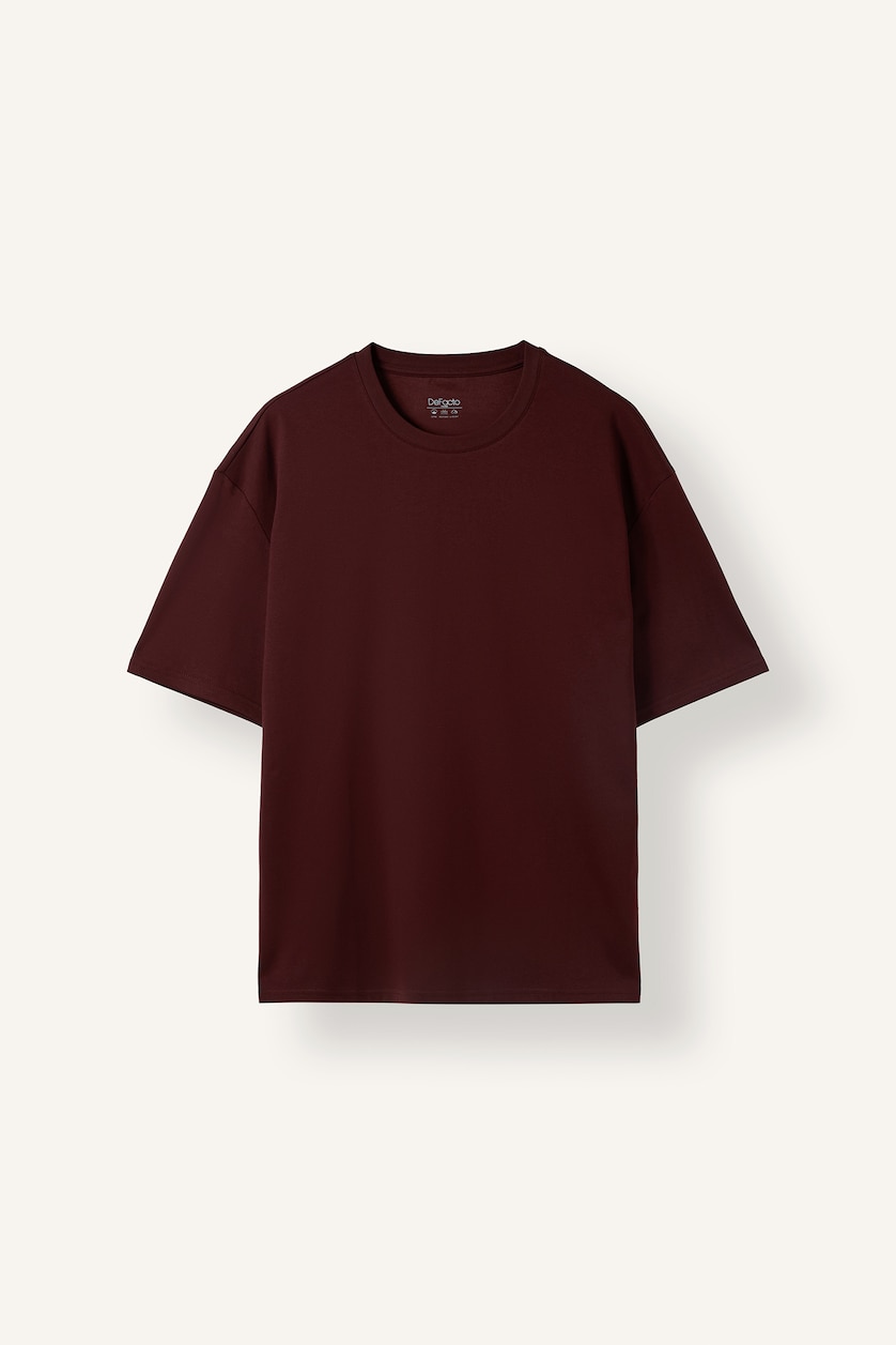 Erkek Koyu Bordo Kırışmaz Oversize Pamuklu Tişört