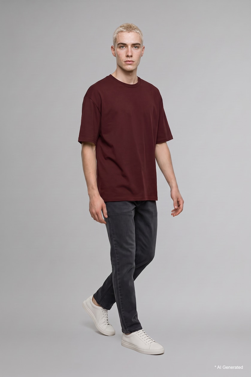 Men Dark Bordeaux Short Sleeve T-Shirt