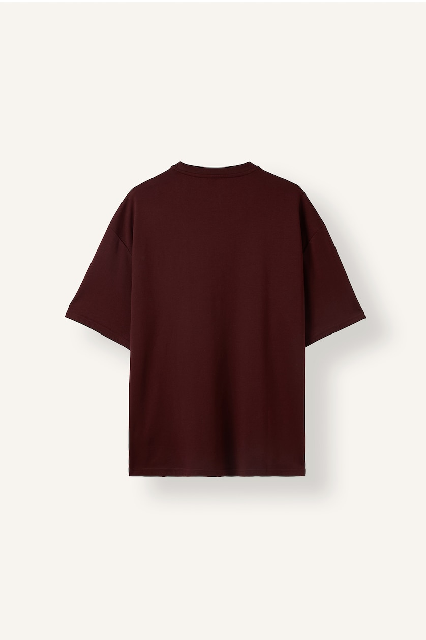 Erkek Koyu Bordo Kırışmaz Oversize Pamuklu Tişört