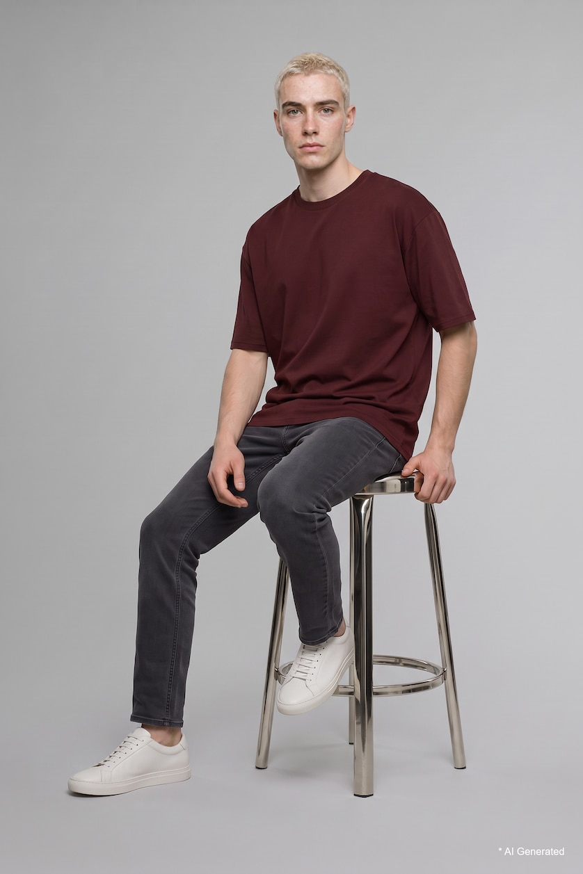 Men Dark Bordeaux Short Sleeve T-Shirt
