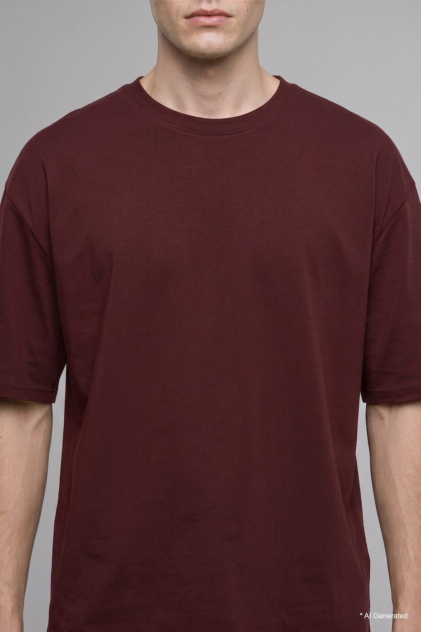 Men Dark Bordeaux Short Sleeve T-Shirt