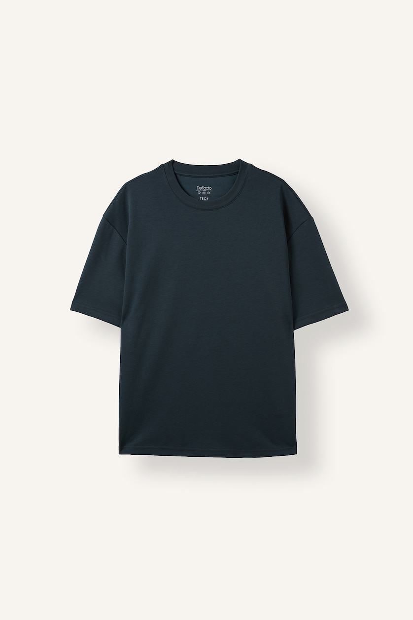 Erkek Koyu Yeşil Pamuklu Oversize Basic Tişört