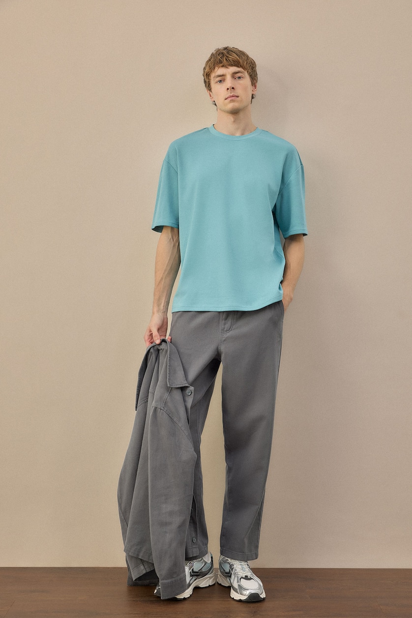 Erkek Yeşil Pamuklu Oversize Tişört