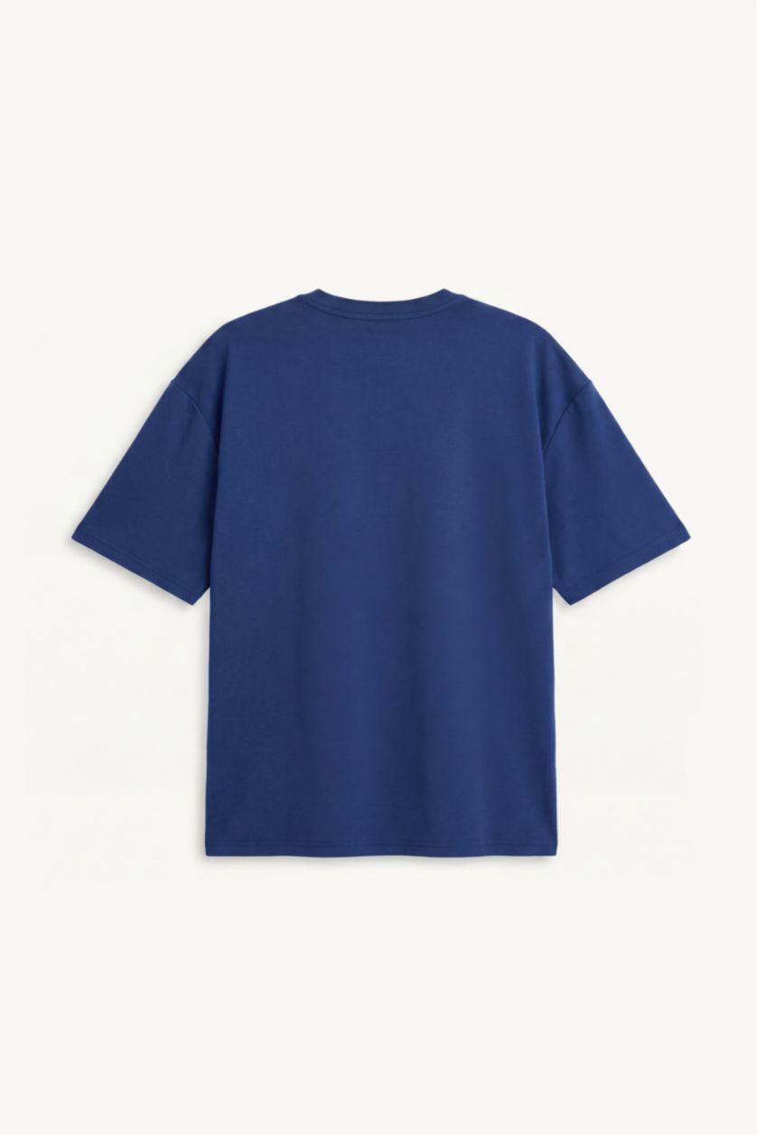 Erkek İndigo Pamuklu Oversize Tişört