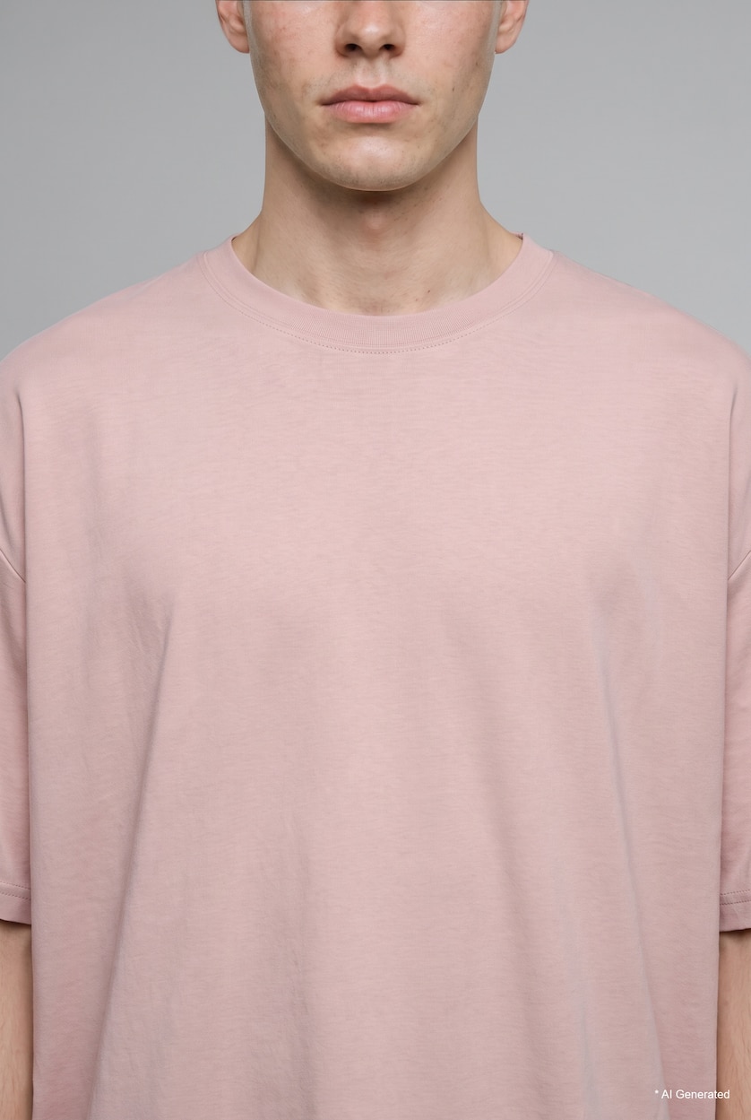 Erkek Gülkurusu Kırışmaz Oversize Pamuklu Tişört