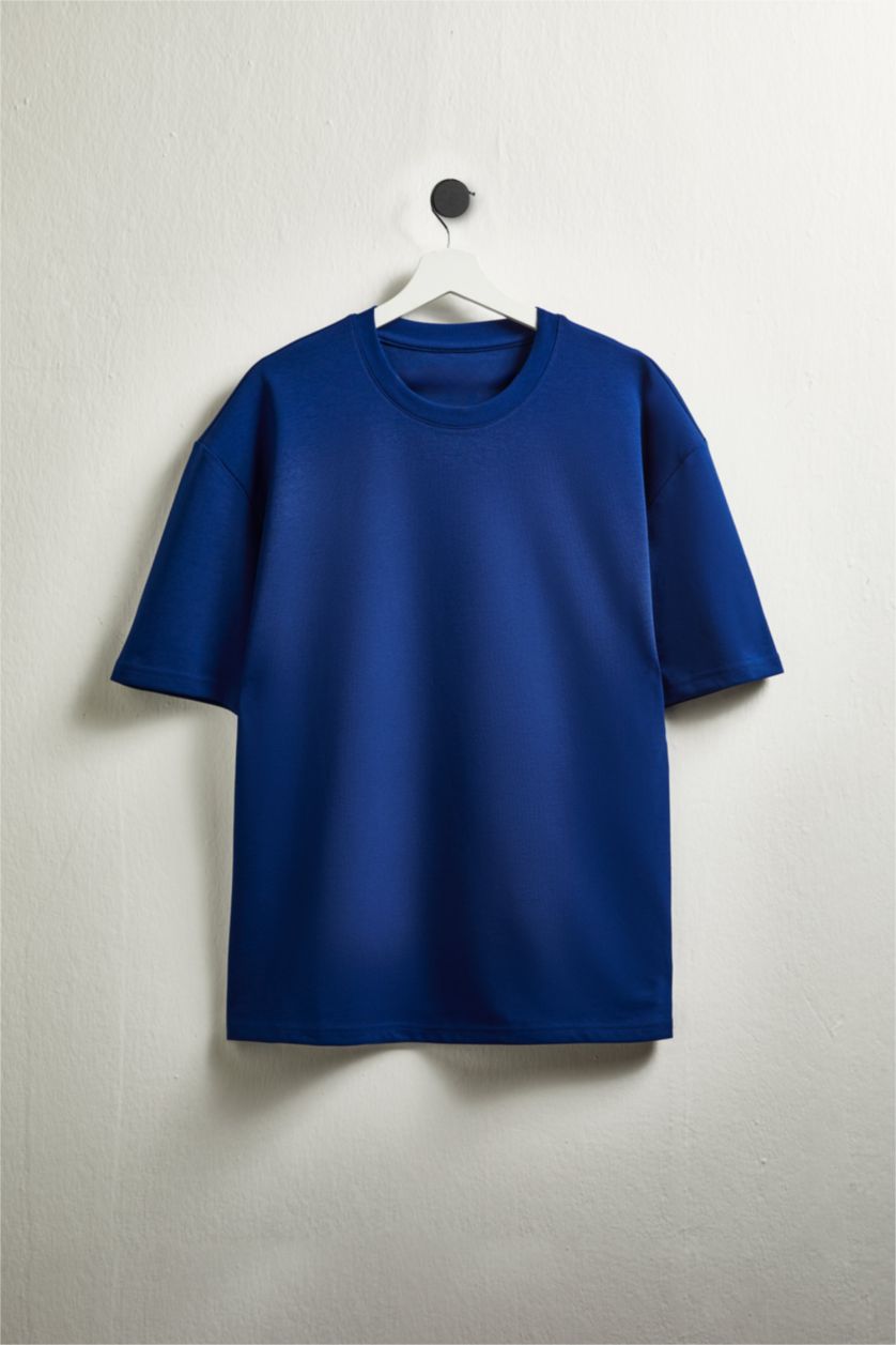 رجال أزرق فاقع Oversize Crew Neck Short Sleeve T-Shirt