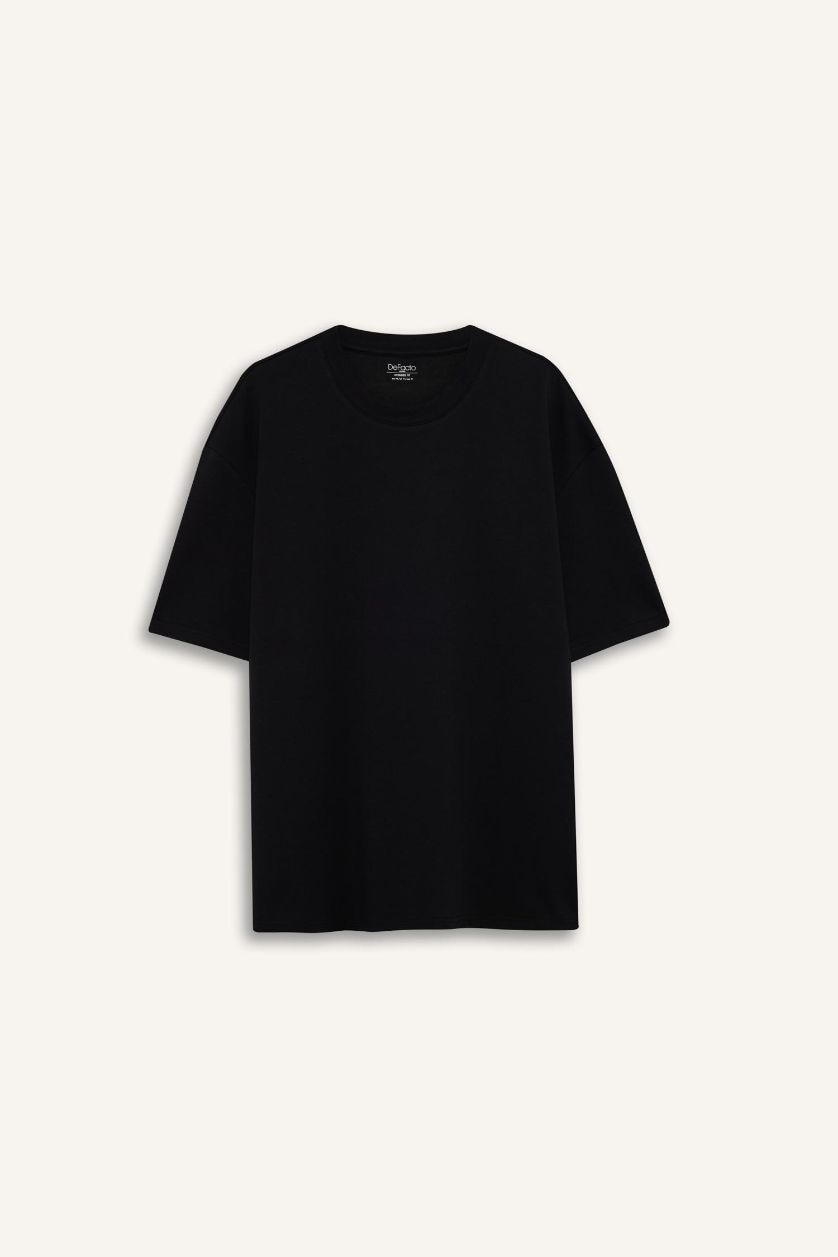 رجالي أسود تيشيرت نص كم اوفر سايز يسمح بمرور الهواء