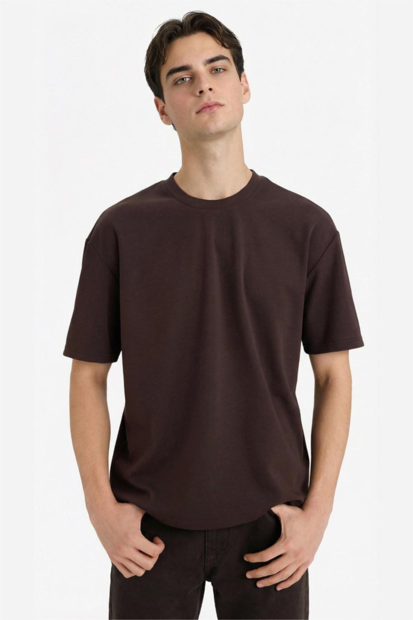 Men Brown Short Sleeve T-Shirt
