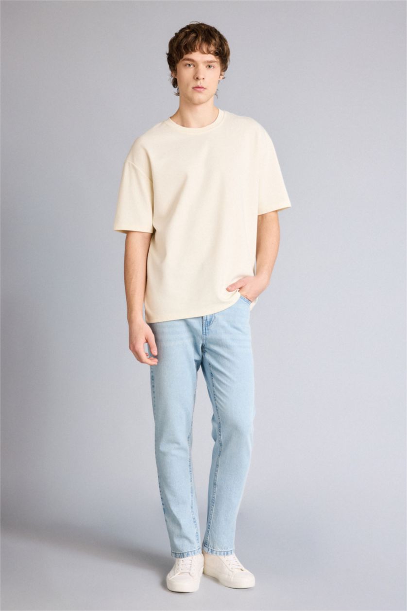 Erkek Ekru Oversıze Tişört