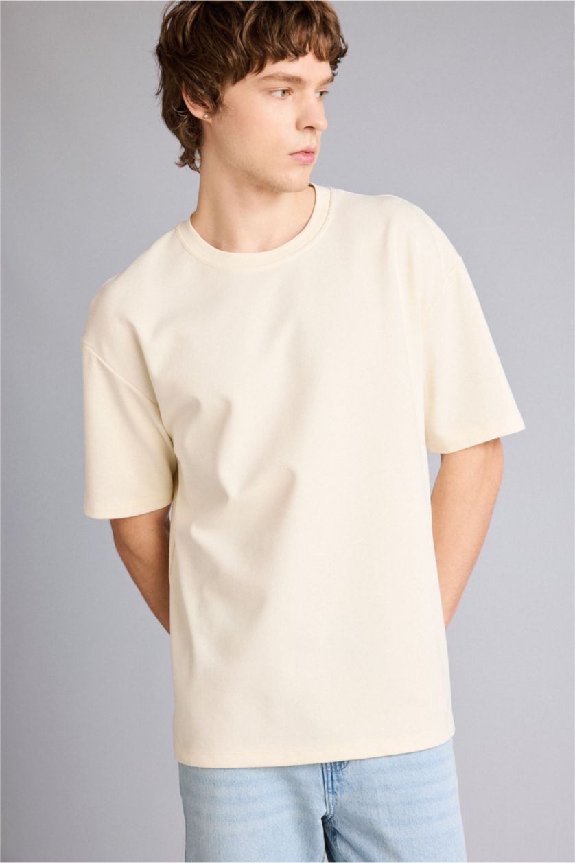 Erkek Ekru Oversıze Tişört