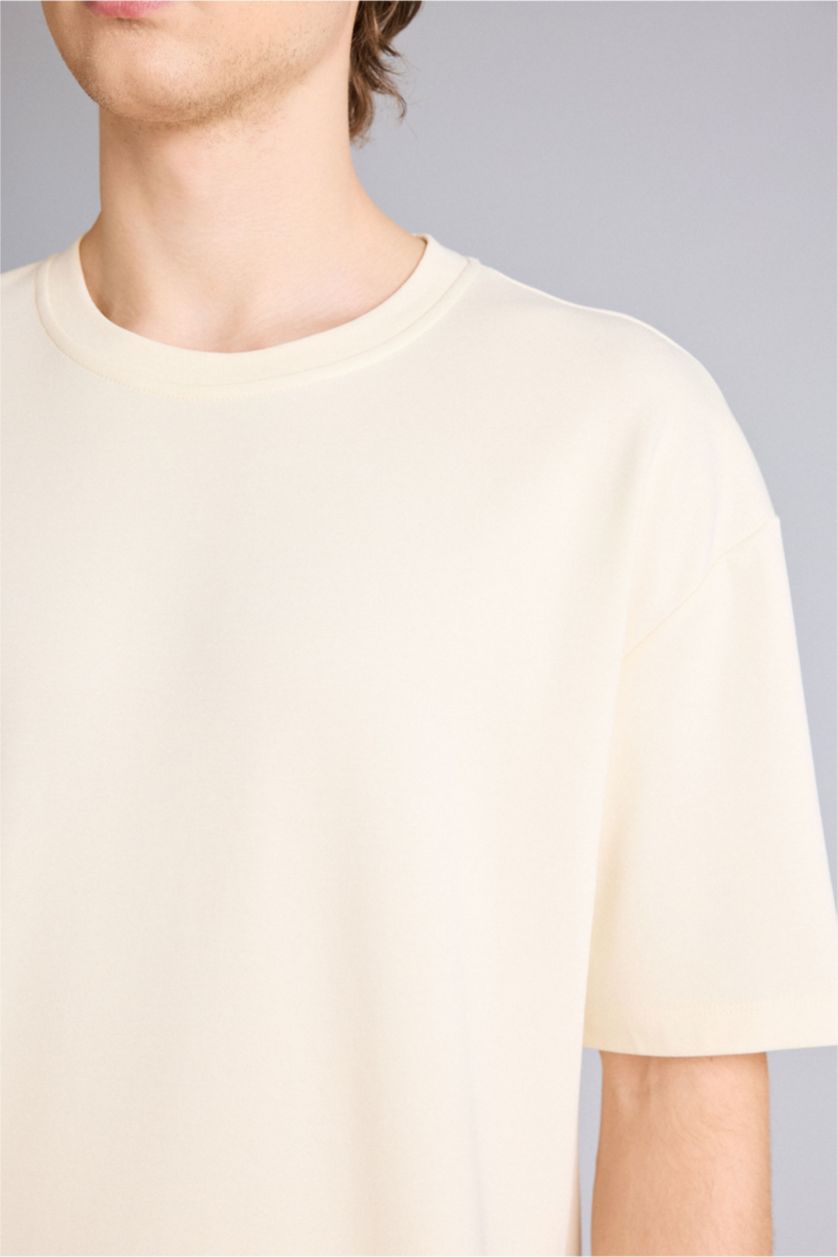 Erkek Ekru Oversıze Tişört