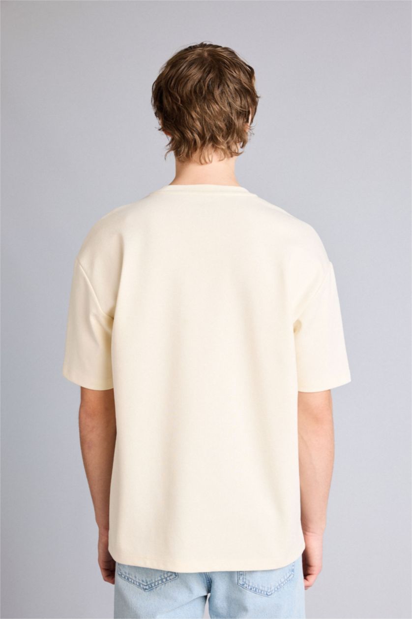 Erkek Ekru Oversıze Tişört