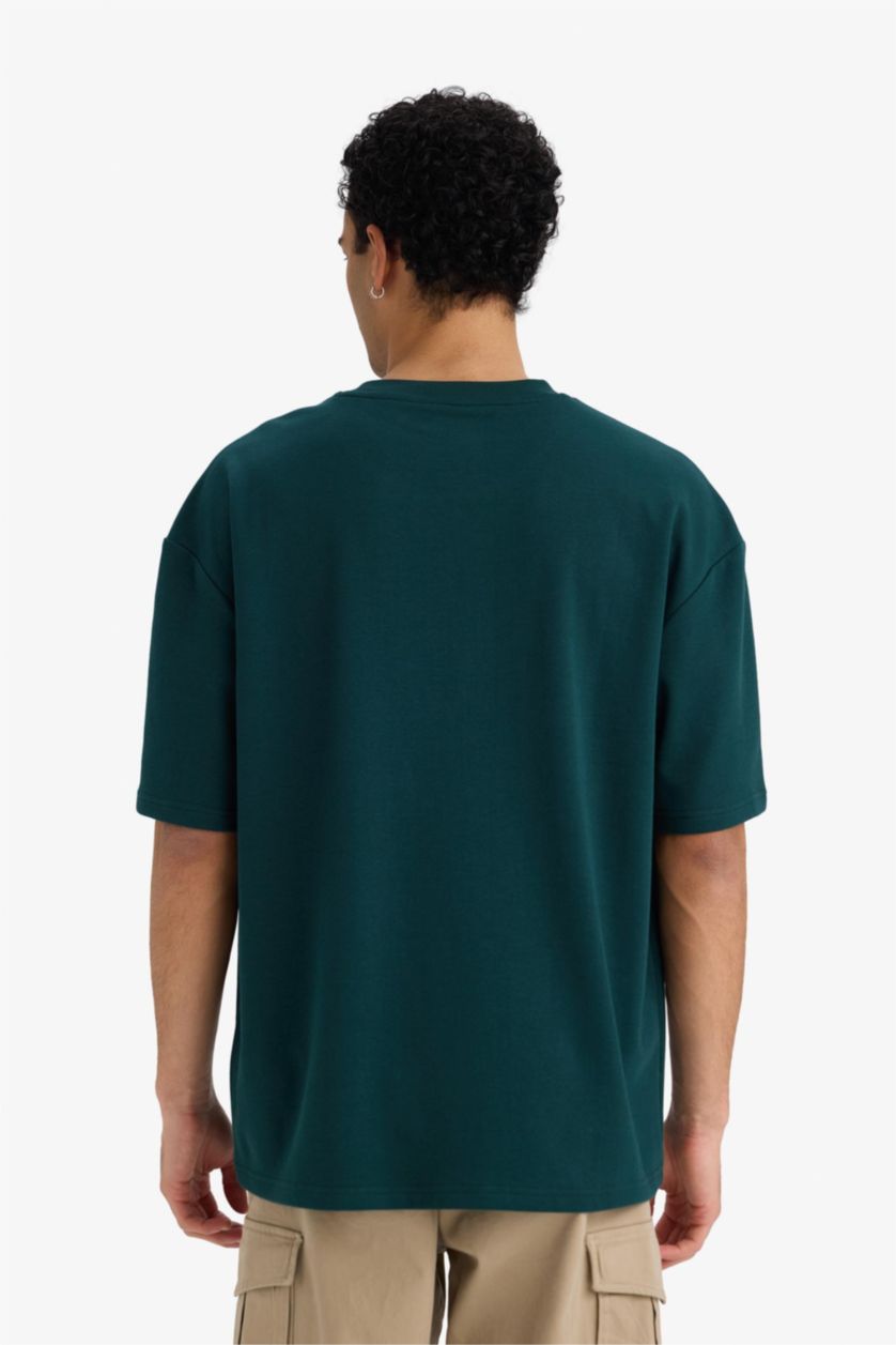 Erkek Koyu Yeşil Oversize Pamuklu Tişört